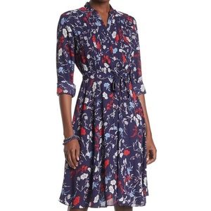 NANETTE LEPORE Navy Floral Long Sleeve Shirt Dress